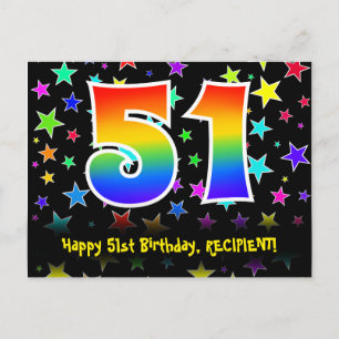 51. Geburtstag: Fun Stars Muster, Regenbogen 51, N Postkarte