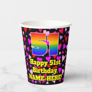 51. Geburtstag: Loving Hearts Pattern, Regenbogen  Pappbecher