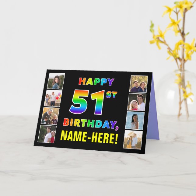 51. Geburtstag: Regenbogentext, benutzerdefinierte Karte (Gelbe Blume)