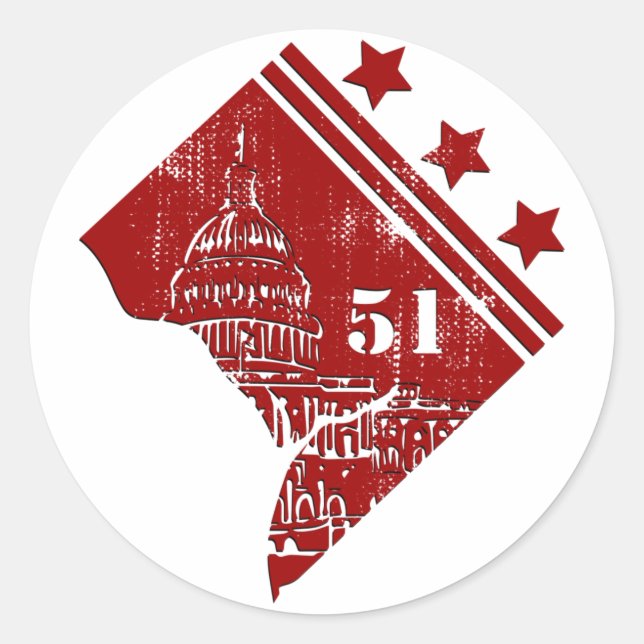51. - Staat der Washington DC Flag Borderline Runder Aufkleber (Vorderseite)