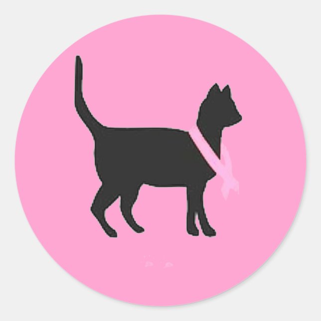 51b88 Schwarze Katze Rosa Bändchen Brustkrebs veru Runder Aufkleber (Vorderseite)