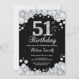 51e anniversaire Invitation Chalkboard Silver Diam