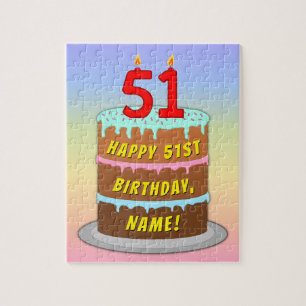 51st Birthday: Fun Cake and Candles + Custom Name