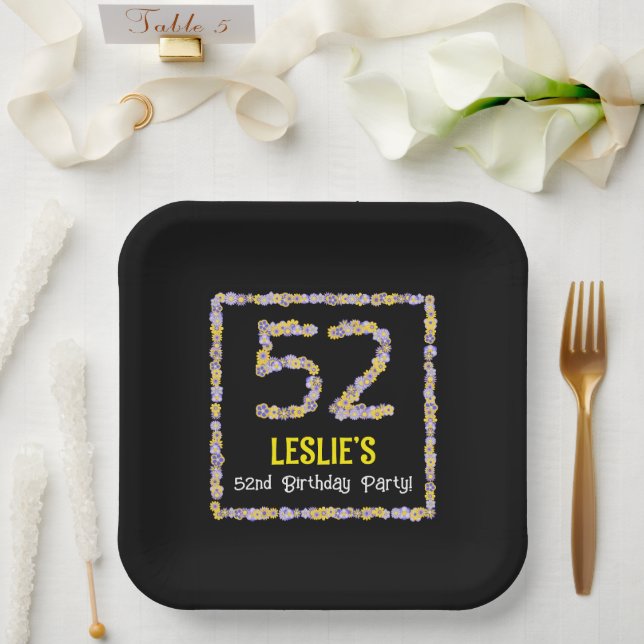 52. Geburtstag: Blumennummer, Individuelle Name, B Pappteller (Hochzeit)