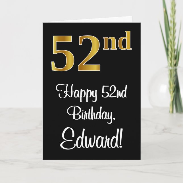 52. Geburtstag ~ Elegante Luxuriöse Imitats Gold L Karte (Vorderseite)