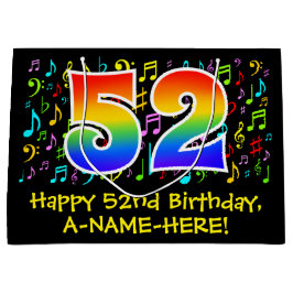 52. Geburtstag - Farbige Musiksymbole, Regenbogen  Große Geschenktüte