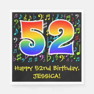 52. Geburtstag - Farbige Musiksymbole, Regenbogen  Serviette