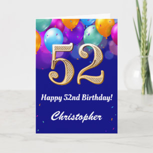 52. Geburtstag Navy Blue und Gold farbige Ballons Karte