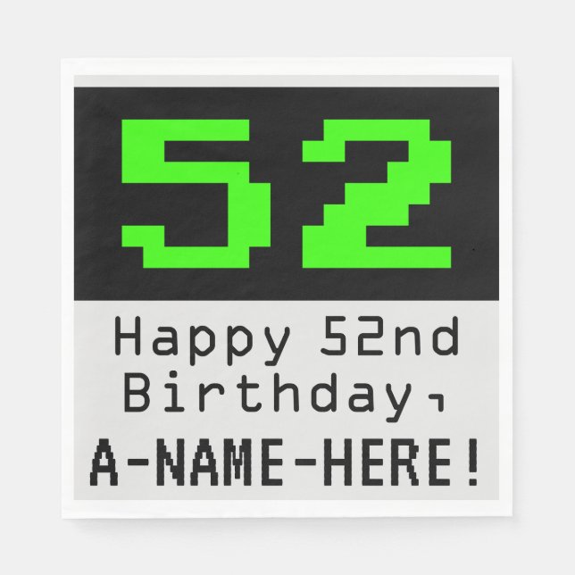 52. Geburtstag - Nerdy / Geeky Style "52" & Name Serviette (Vorderseite)