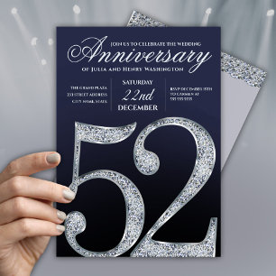 52. Jubiläums-Diamant-Silber-Navyblau Modern Einladung