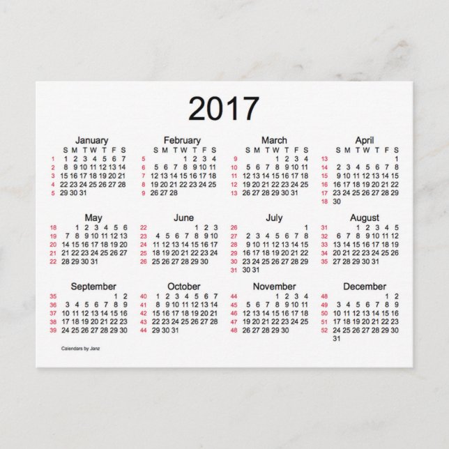 52 Wochen 2017 Mini-Kalender von Janz Postkarte (Vorderseite)