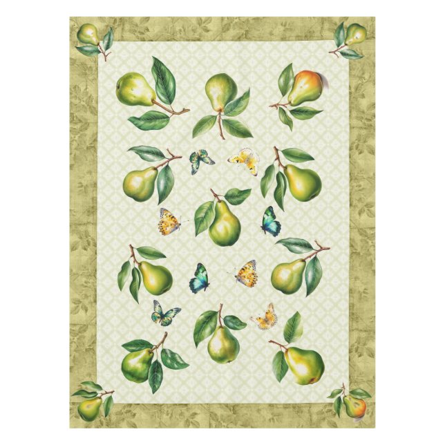 52"x70" Sommer mit grüner Birne und Schmetterling Tischdecke (Vorderseite)