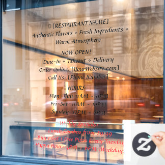 52" x 72" Restaurant Fensterheber Fensteraufkleber