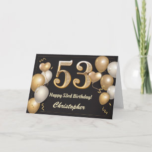 53. Geburtstag Black and Gold Balloons Geburtstag Karte