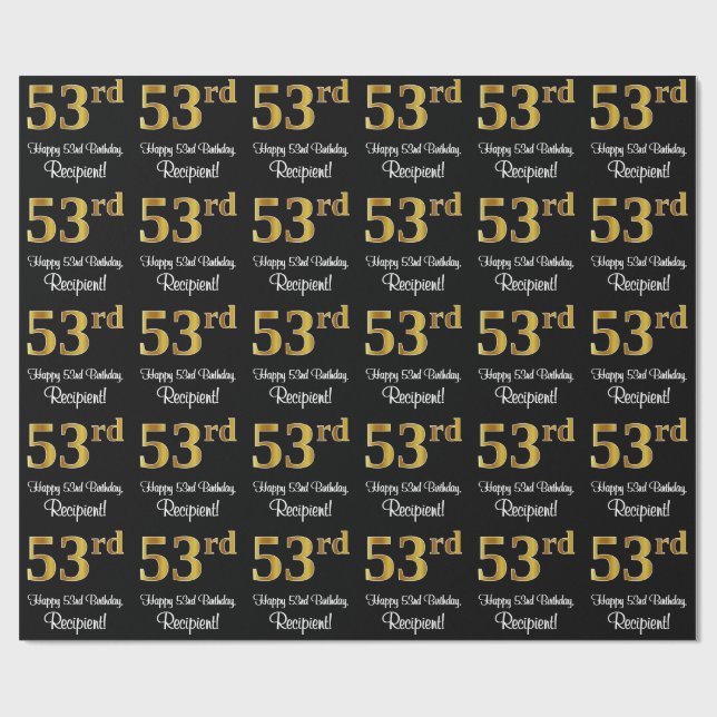 53. Geburtstag: Elegante Luxuriöse Imitate Gold Lo Geschenkpapier (Flach)
