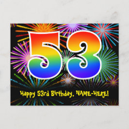 53. Geburtstag - Fun Fireworks Pattern + Rainbow 5 Postkarte