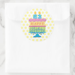 53. Happy Birthday Cake Yellow Dots Runder Aufkleber