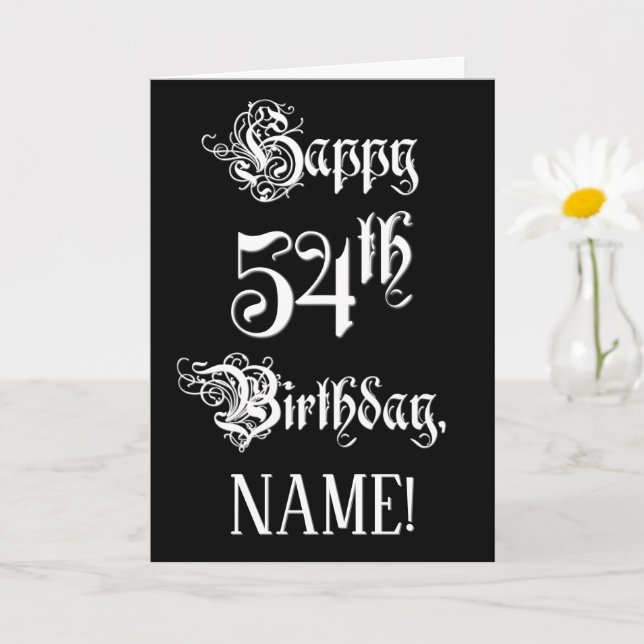 54. Geburtstag: Extravagant, Elegantes Script + In Karte (Kleine Pflanze)