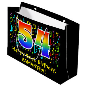 54. Geburtstag - Farbige Musiksymbole, Regenbogen Große Geschenktüte