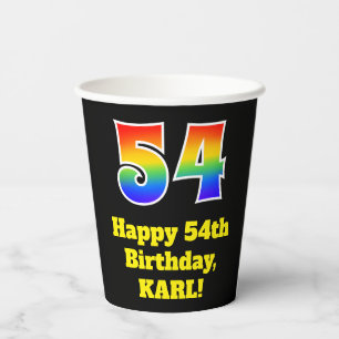 54. Geburtstag: Farblich, Spaß, Spannung, Regenbog Pappbecher
