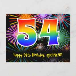 54. Geburtstag - Fun Fireworks Pattern + Rainbow 5 Postkarte