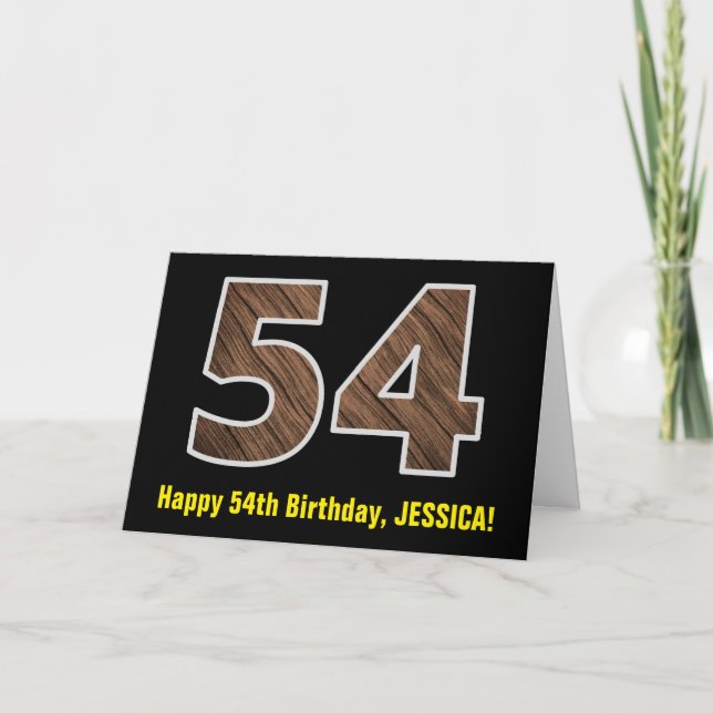54. Geburtstag: Name + Imitate Holzkörnchen Muster Karte (Vorderseite)