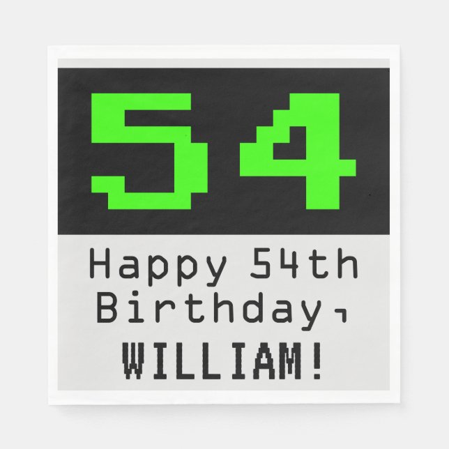 54. Geburtstag - Nerdy / Geeky Style "54" & Name Serviette (Vorderseite)