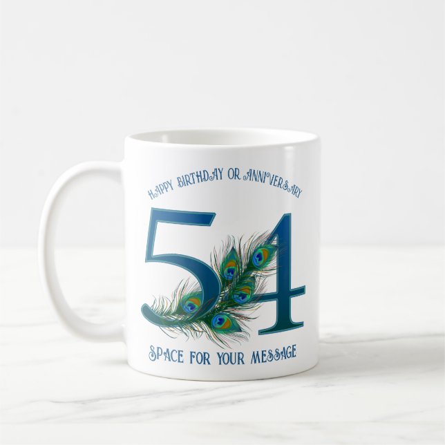 54. Geburtstag oder Jubiläum Pfauenfeder Kaffeetasse (Links)