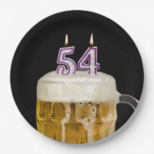 54. Geburtstagsbier auf schwarzem Papierplatten Pappteller