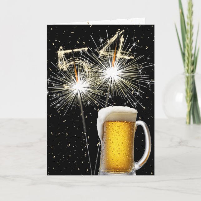 54. Geburtstagsparkler mit Bier-Tasse Karte (Vorderseite)
