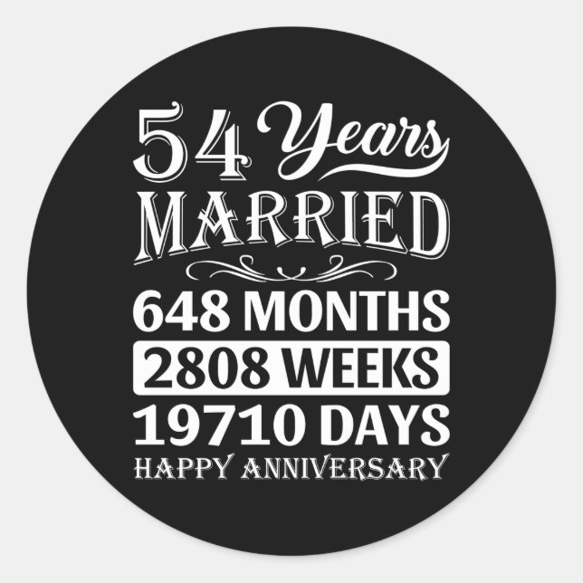54 Jahre Verheiratet Happy 54. Hochzeitstag Runder Aufkleber (Vorderseite)