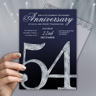 54. Jubiläum Diamant Silber Marineblau Modern Einladung