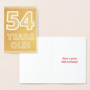 54e anniversaire : Gras "54 ANS !" Carte Gold Foil