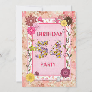 54e anniversaire invitation fête avec cadre fleuri
