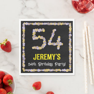 54th Birthday: Floral Flowers Number, Custom Name Serviette