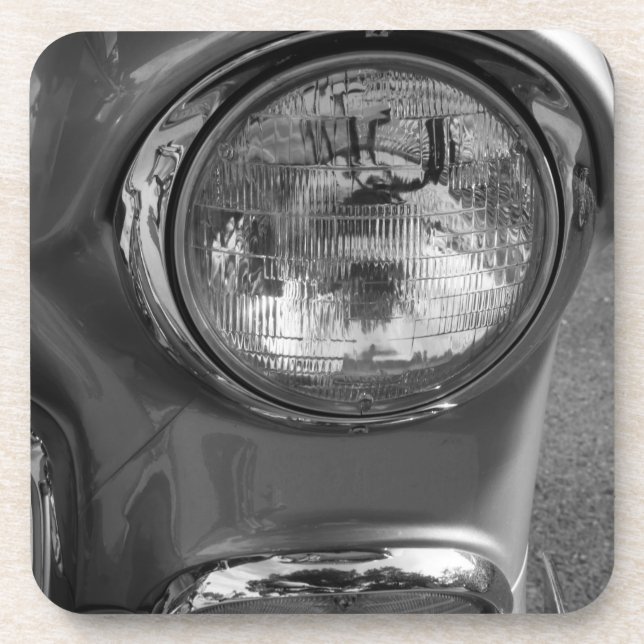 55 Chevy Headlight Graustufen Getränkeuntersetzer (Vorderseite)