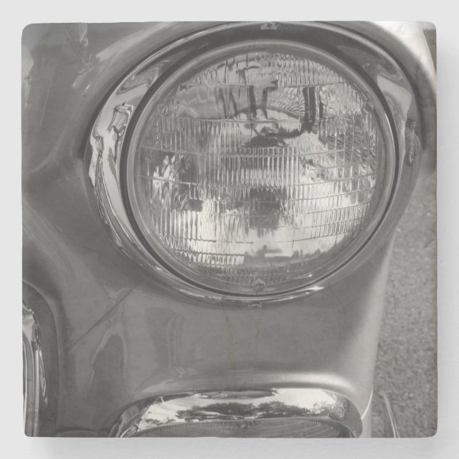 55 Chevy Headlight Graustufen Steinuntersetzer (Vorderseite)