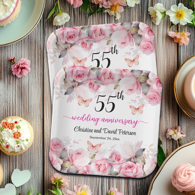 55. Emerald Wedding Anniversary Blush Rose Pappteller (Von Creator hochgeladen)