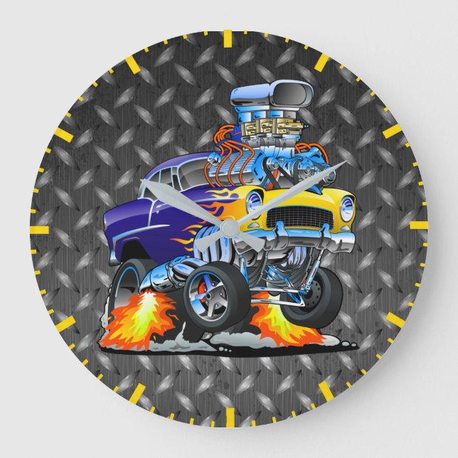 55 Funny Car Metal Diamond Schachbrett Plate Große Wanduhr (Vorderseite)