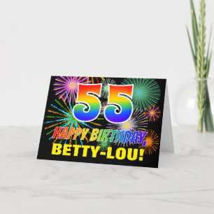 55. Geburtstag: Bold, Fun, Fireworks, Rainbow 55 Karte