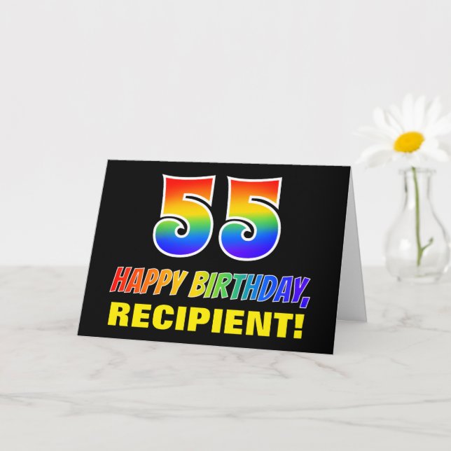 55. Geburtstag: Bold, Fun, Simple, Rainbow 55 Karte (Kleine Pflanze)