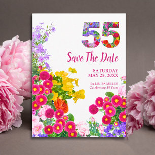 55. Geburtstag Bunte Blumen Garten Save-the-Date Ankündigungspostkarte