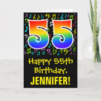 55. Geburtstag: Farbige Musiksymbole + Regenbogen 