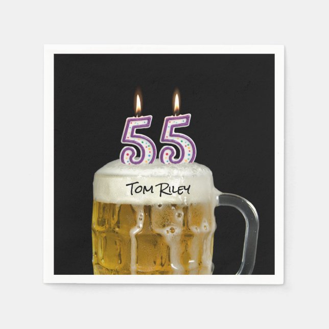 55. Geburtstag Kerzen in Bier Serviette (Vorderseite)