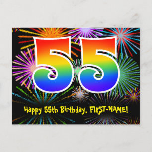 55. Geburtstag – Lustiges Feuerwerk Muster + Regen Postkarte