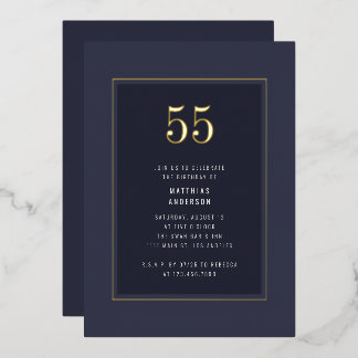 55. Geburtstag Minimal Eleganter dunkler Goldrahme Folieneinladung