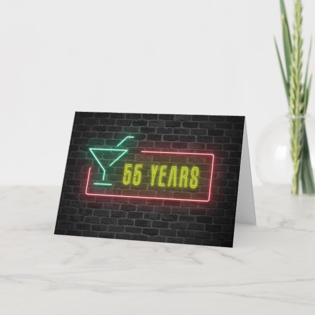 55. Geburtstag Neon Sign auf Brick Karte (Vorderseite)