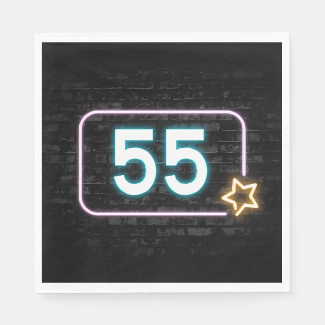 55. Geburtstag Neon Sign On Brick Serviette (Vorderseite)