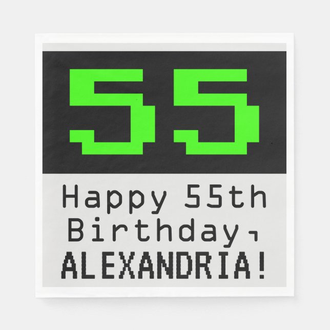 55. Geburtstag - Nerdy / Geeky Style "55" & Name Serviette (Vorderseite)