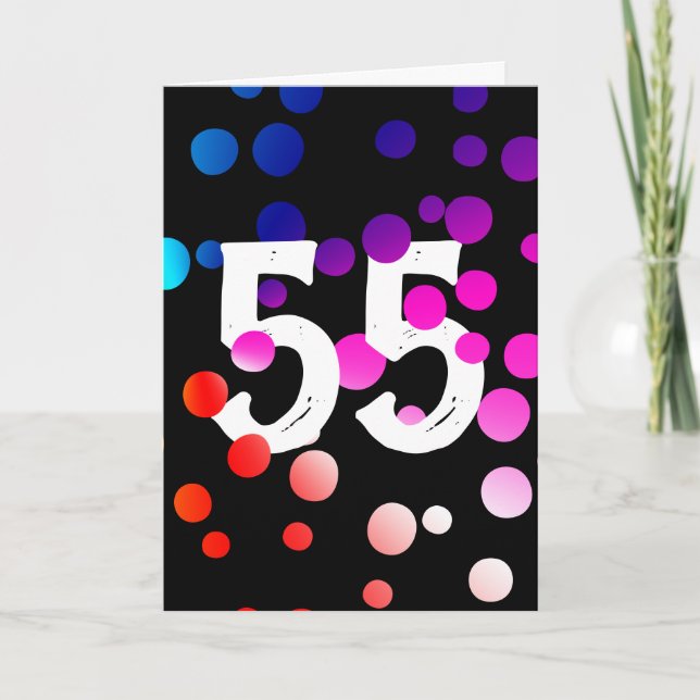 55. Geburtstag Rainbow Dots auf Black Karte (Vorderseite)